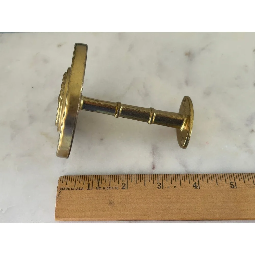 Vintage Brass Curtain Tieback Holdbacks Medallion Rope Twist Bamboo Stem Set 2